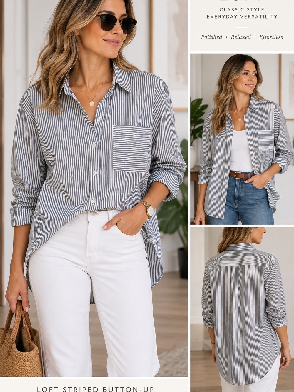 LOFT Striped Oversized Button-Up Shirt – Size Medium NWT's